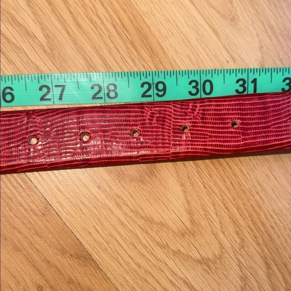 Vintage Calvin Klein Red Lizard Grain Leather Belt Silver Buckle Medium - Picture 8 of 8